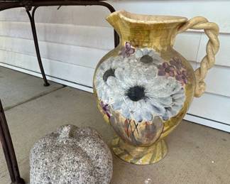 HandPainted Ceramic Pitcher with Twisted Handle and Floral Motif