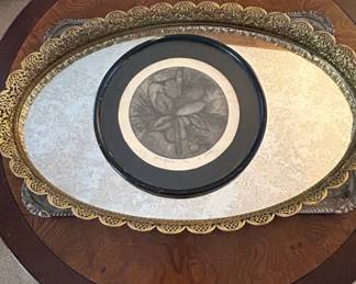 Ornate Gilt Metal and Mirror Serving Trays