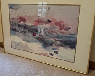 Abstract Watercolor Painting in Gold Frame