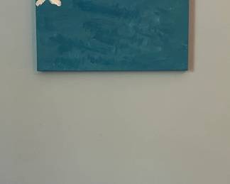 Floral Painting with Rectangular Mirror White Blossoms on Teal second image