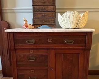 Victorian Walnut MarbleTop Washstand with Etagere