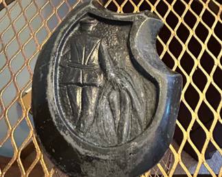 Antique Cast Iron Trivet with Figural Scene and Damage