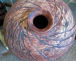 Large MidCentury Ceramic Vase with Incised Leaf Pattern by Fred Devlin
