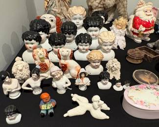 Collection of German Bisque Doll Heads and Figurines