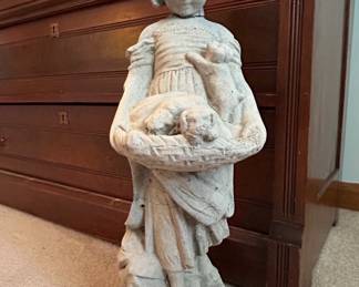 Vintage Girl with Basket of Puppies Garden Statue Faraway Garden