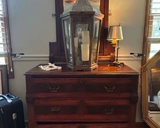 Victorian Walnut Empire Style Dresser with Mirror