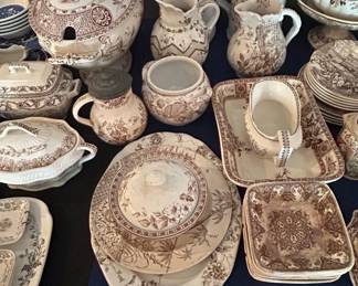 Brown Transferware China Sets D