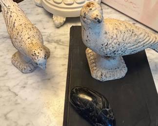 Vintage Cast Iron Bird Figurines on Pedestal Bases second image