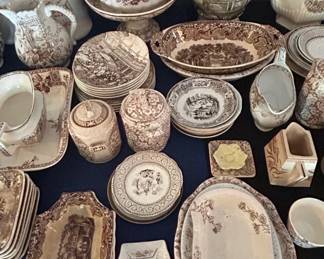 Brown Transferware China Sets C
