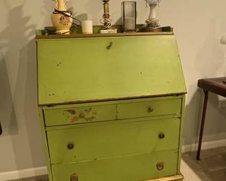Vintage Painted Green Secretary Desk with FoldDown Writing Surface