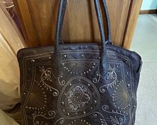 Embroidered and Studded Faux Leather Tote Bag
