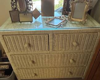 Henry Link White Wicker Dresser with Glass Top
