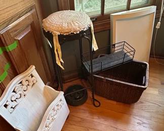 Vintage Wicker and Metal Magazine Rack