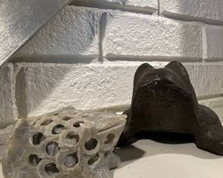 Carved Soapstone Frog and Cast Iron Frog Figurines