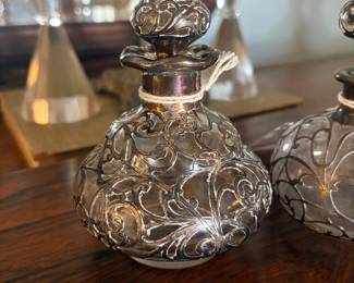 “Authentic Gorham Mfg. Co. Art Nouveau Fine Silver (999/1000) Overlay Perfume Bottles, c. 1900.”