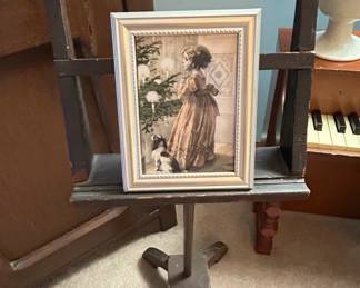 Vintage Christmas Girl and Dog Print Imitation Canvas Style