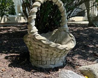 Concrete Basket Planter with Twisted Rope Handle