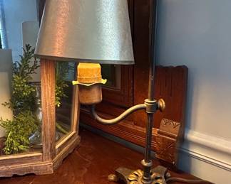 Vintage Brass Swing Arm Desk Lamp with Fiberglass Shade