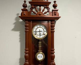 Vintage RA Walnut Regulator Wall Clock with Horse Finial