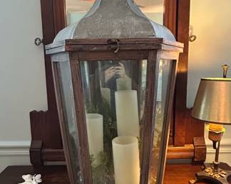 Large Rustic Lantern with Faux Candles