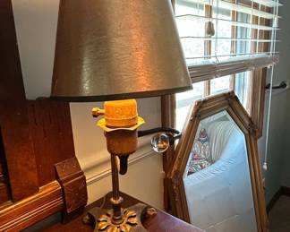 Vintage Brass Swing Arm Desk Lamp with Fiberglass Shade second image