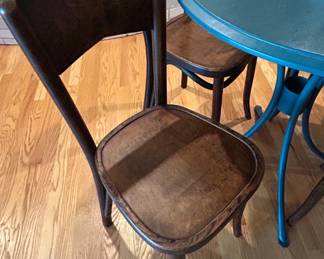 Set of Four Thonet Style Bentwood Cafe Chairs and Round Bistro Table