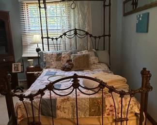 Antique Cast Iron Full Size Bed Frame with Ornate Scrollwork