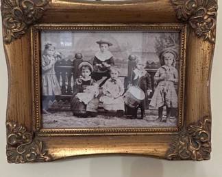 Victorian Children with Drum Photograph in Ornate Frame