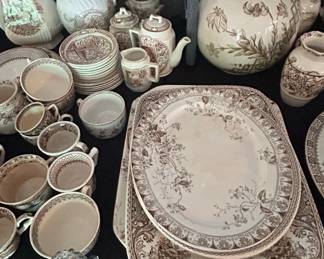 Brown Transferware China Sets B