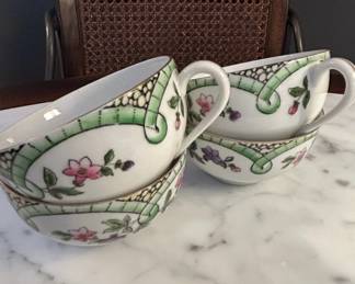 Japanese Porcelain Tea Cups with Floral Motif