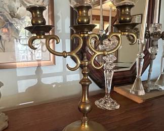 Brass Candelabra with Glass Oil Lamps