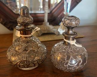 “Authentic Gorham Mfg. Co. Art Nouveau Fine Silver (999/1000) Overlay Perfume Bottles, c. 1900.”