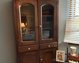 Antique Hoosier Cabinet with Glass Doors and Star Pulls