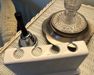 White Ceramic Toothbrush Holder with SilverPlated Bell