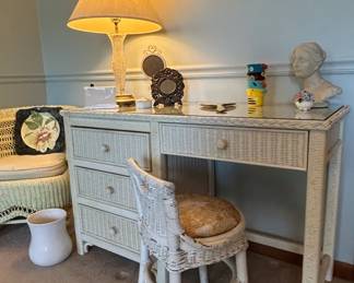Henry Link Lexington Wicker Vanity Desk with Stool and Mirror