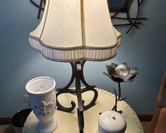 Wrought Iron Table Lamp with Floral Accents