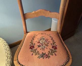 Vintage Needlepoint Upholstered Side Chair with Turned Legs