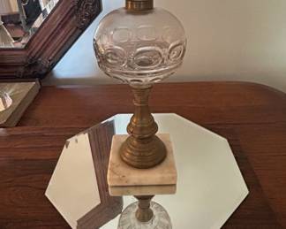 Victorian Bullseye Pattern Enameled Glass Oil Lamp