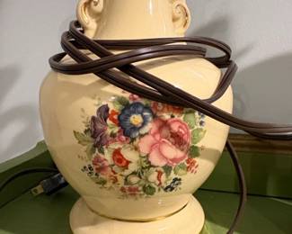 Vintage HandPainted Floral Porcelain Urn Table Lamp with Scrolled Handles second image
