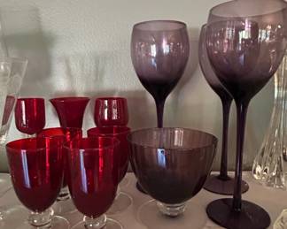 Set of Vintage Colored Glassware Ruby Red and Amethyst Purple