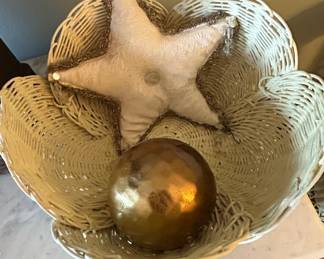 Woven Wicker Basket with Star Pillow and Orb