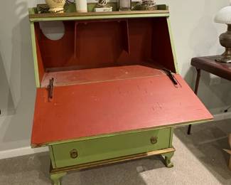 Vintage Painted Green Secretary Desk with FoldDown Writing Surface second image
