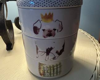 Stacking Ceramic Canisters with French Bulldog Motif