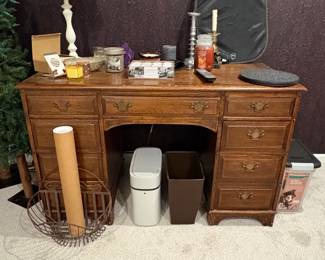 Vintage Oak Executive Desk with Carved Accents second image
