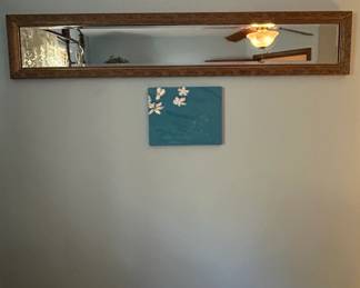 Floral Painting with Rectangular Mirror White Blossoms on Teal