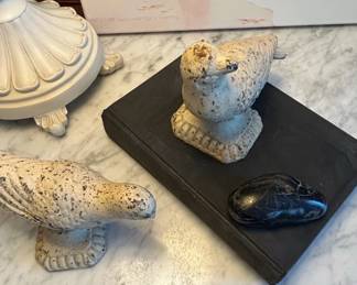 Vintage Cast Iron Bird Figurines on Pedestal Bases