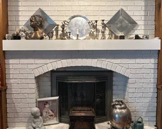 Victorian Style Brass Candlesticks and Silver Plate Tray
