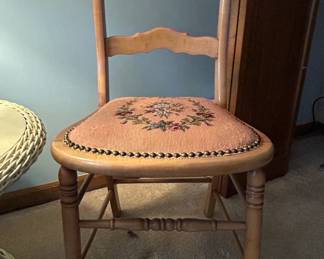 Vintage Needlepoint Upholstered Side Chair with Turned Legs second image
