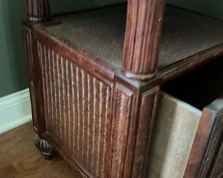 Vintage Rattan and Dark Wood Nightstand
