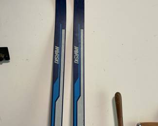 Vintage NorSki Cross-Country Skis with Bamboo Poles and "Made in Austria" Bindings